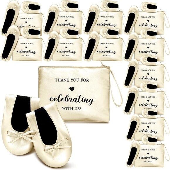 Women Ballet Flats Foldable Rubber Sole Wedding Dance Shoes Pack of 12 - Picture 1 of 6